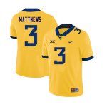 Men's West Virginia Mountaineers NCAA #3 Jackie Matthews Yellow Authentic Nike Stitched College Football Jersey XN15N15EB